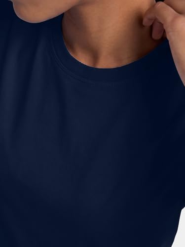 Image of Enamor Short Sleeve Crew Neck Regular Length Basic Crew T-Shirt for Women - Slim Fit, Soft and Breathable Stretch Cotton - E047