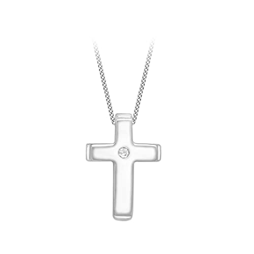 CARISSIMA Femme 9 ct Or Blanc Pendentif Croix Diamant 0.01 ct sur Chaîne Diamond Cut 0.7 mm 46...