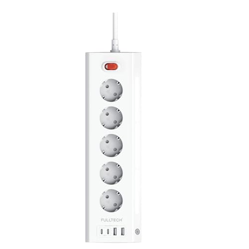 Akım Korumalı 5'li Akıllı Priz 2m Kablo USB-A USB-C Gece Işıklı Çoklu Priz 16A 3680W (Beyaz)