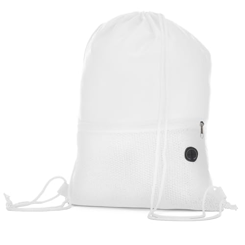 Mochila Saco Esportiva em Poliéster 210D, Multicolorida, com Bolso Frontal com Zíper, 43x32cm, 5 Cores (1, Branco)