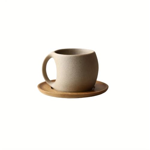 KANBUN 木材と料理が付いたセラミックコーヒーマグ - ティー/コーヒー/ホットドリンクガールギフトのために再利用可能
