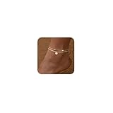 Bouzilli Initial Ankle Bracelets for Women 14K Gold Plated Dainty Layered Round Letter Anklets Beach Jewelry Gift