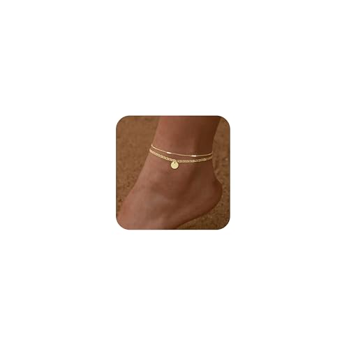 Image of Initial Ankle Bracelets for Women 14K Gold Plated Dainty Layered Round Letter Anklets Beach Jewelry Gift