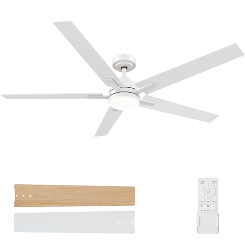 Image of 60 Inch White Ceiling Fans with Lights and Remote, Large Ceiling Fan