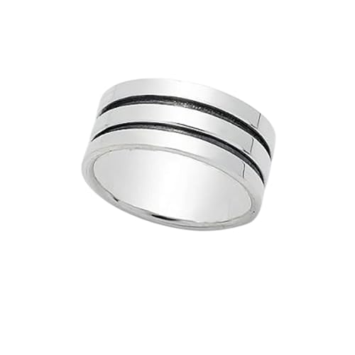 Bague en argent sterling Treasure Bay de 8 mm avec double lignes élégantes