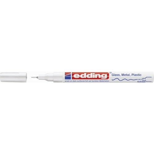 edding 780 gloss paint marker - white - 1 paint marker - extra-fine round nib 0.8 mm - paint pen for glass, pebbles, wood, plastic, paper - waterproof, high coverage