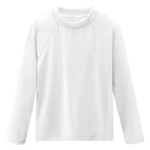 Boys Rash Guard Long Sleeve Sun Protection UPF50+ T Shirts Rashguard Swim SPF Surf ShirtsQuick Dry Cool Beach Clothes for Toddler Babies Infant Kids White 18-24M