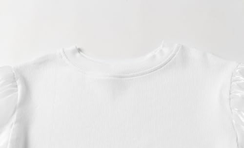 Image of LittleSpring Girls Puff Long Sleeve Shirt with Sheer Mesh Sleeve