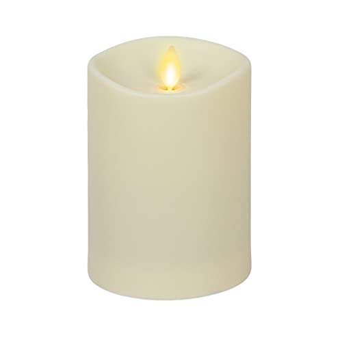 Image of Luminara Outdoor Flameless LED Ivory Candle Melted Edge 3.75 inch x 5 inch Real Moving Flame Battery Operated Timer Plastic Weather-Resistant