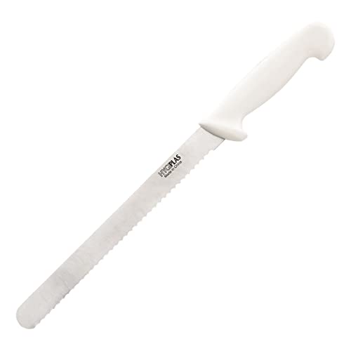 Hygiplas Serrated Slicer White 24.8cm - Strong and Durable Stainless Steel Blade Kitchen Knife for Bakery and Dairy C883