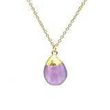 Gempires Amethyst Pear Necklace, Gold Electro Plated Crystal Pendant, February Birthstone Gift, 18 inch Adjustable 14K Gold Chain, Gem stone Jewelry for Women