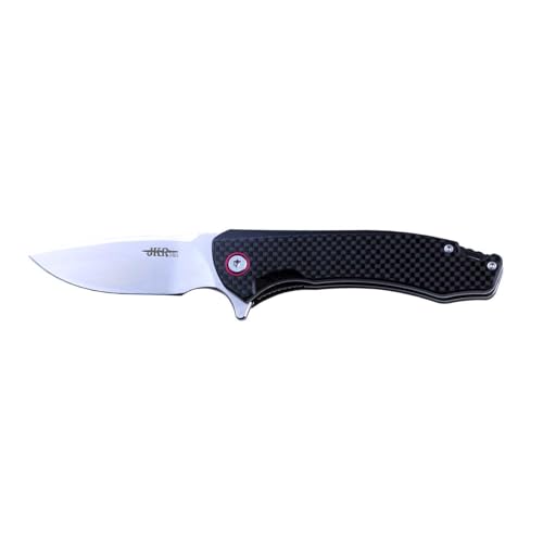 Joker JKR10015 Bearing Folding Knife, G10 / Carbon Fiber Handle in Black and 3.18 in. D2 Steel Blade, Overall Length 7.87 in. Tool for fishing, hunting, camping and hiking.