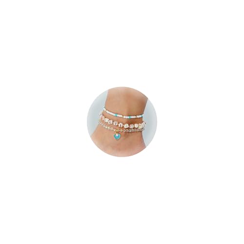 Image of RISHEGAE Shell Anklet Bracelets for Women 14K Gold Plating Boho Bead Anklet Adjustable Womens Anklets Stretch Summer Beach Shell Drawstring Starfish Daisy Anklets Accessories Jewelry Gifts