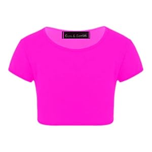 Enfants Filles Néon Fluorescent Plaine À Manches Courtes Crop Tops T-Shirt Tee Top Dance Wear Gymnastique Déguisements Âge 3-14 Ans