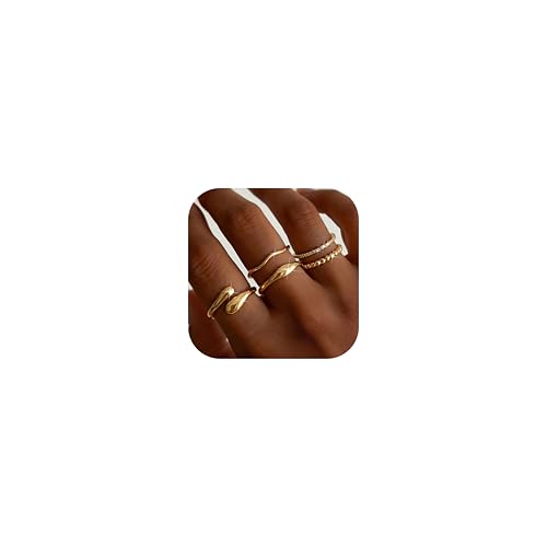THUNARAZ 14K Gold Plated Rings for Women Non Tarnish Stackable Chunky Rings Cubic Zirconia Thumb Ring Set Dainty Trendy Statement Promise Wedding Bands Engagement Ring for Women Size 8