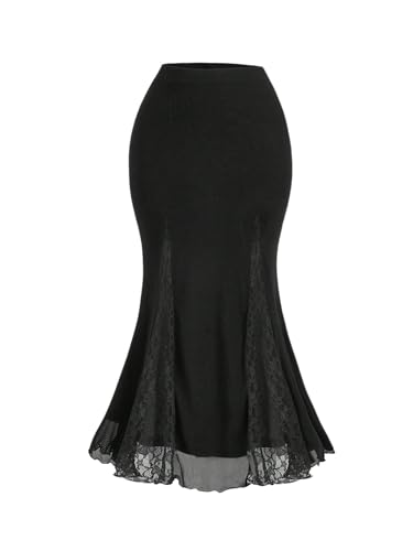 Verdusa Women's Plus Size Lace Long Skirts High Waisted Mesh Fishtail Bodycon Skirt