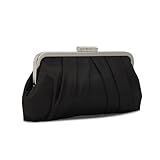 Jywmsc Bolso de Mano para Mujer Bolso de Noche Formal de Satén Negro Bolso Bandolera con Cadena Plisada para Fiesta o Boda