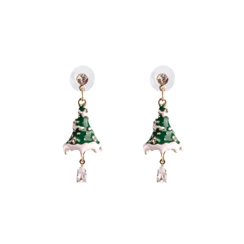 Lotsdonxia 2 Pcs Christmas Earrings for Women - Festive Green & Gold Drop Dangle Jewellery Elegant Multi-Element Design Xmas Gift for Girls and Ladies (Christmas Tree)
