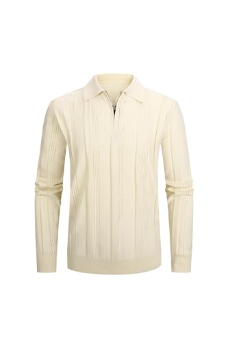 Esabel.C Mens Knit Polo Shirts Long Sleeve Quarter Zip Collar Textured Sweater Business Casual Golf Shirts4