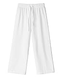 KEREDA Girls Flowy Wide Leg Dress Pants High Waisted Palazzo Pants for Girls Loose Trousers White 7-8Y