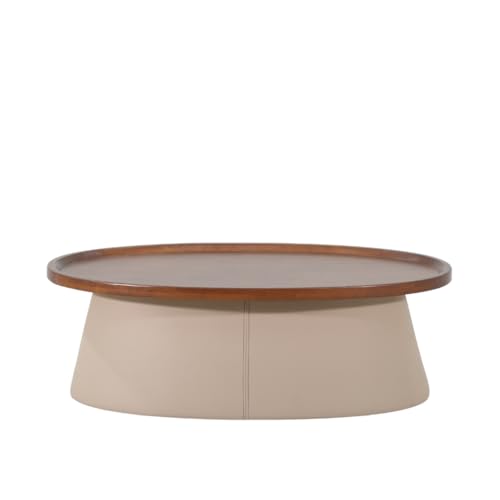Image of Royaloak Pearl Wooden Coffee Table | Elegant Wooden Centre Table with Walnut Finish & Wooden Rim Top | Leatherette Upholstered Base with Stitch Detailing, Stable Design & Durable Construction