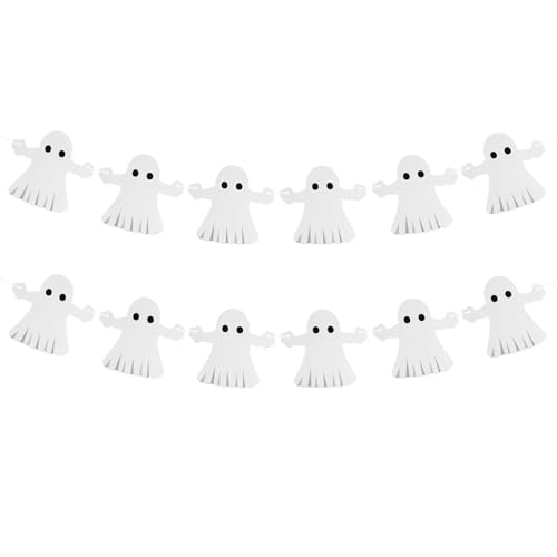 Halloween Hanging Ghost Banner, Spook Ghost Garland Halloween Mantel Banner Fireplace Mantle Garland Decorations Decor for Haunted Houses Doorways Wall Indoor Outdoor Party Supplies