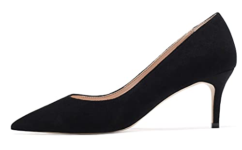 Mettesally Women's Kitten Heels Pointed Toe Suede Pumps Mid Heel Comfortable Slip On Party Dress Shoes2