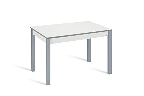 Portus Table de cuisine extensible - Table de cuisine avec 1 rallonge - Table au design élégant et moderne - Idéal pour les dîners en famille (Blanc, 110 (160) x 70)