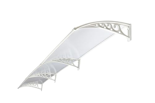 Image of CHENNAI Window Blinds and Shades DIY Polycarbonate Awning (Engineered Plastic Brackets) Window Sunshade Door Weather Shed Rain Canopy Awnings - 12'Widthx2'Depth (White Brackets & White Sheets)