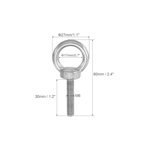 PATIKIL Ringschraube, M6x30 304 Edelstahl ösenschraube Gewinde mit Sechskantschraube, Mutter, Dichtung und Unterlegscheibe zum Aufhängen und Sichern von Ketten, Drahtseilen, 4 Sets
