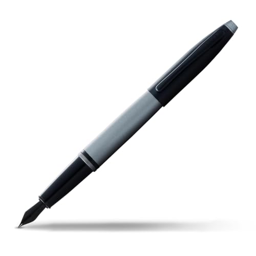 Image of Cross Calais Matte Gray & Black Refillable Fountain Pen - Fine Point, Black Ink, Smooth Writing, Presented in a Luxury Gift Box