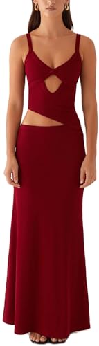 Image of Yiulangde Womens Elegant Spaghetti Strap Maxi Dress Backless Cut Out Bodycon Summer Cami Dress Sexy Formal Cocktail Dresses