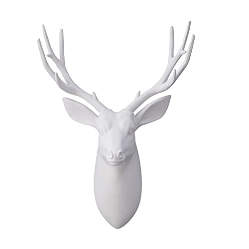 Décoration Murale De Animal,Tête De Cerf Artificielle Fixée Au Mur pour La Décoration De La Maison,Art De Sculpture Murale De Tête De Cerf en Résine De...
