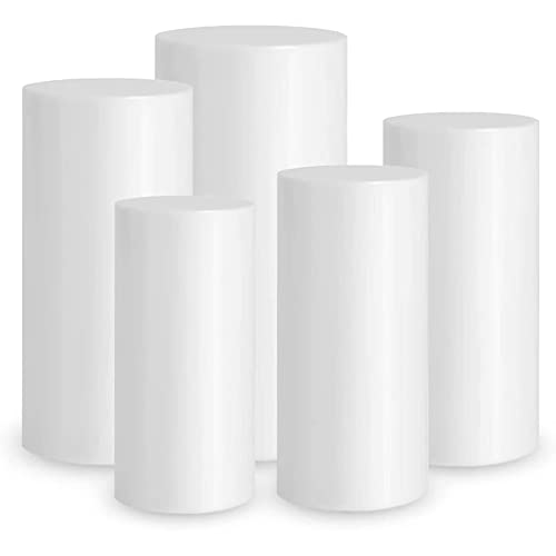 APLUSZ Decoración redonda Cilindro Zócalo Accesorios de Boda Metal Cilindro Blanco Pedestal Exhibición Cilíndrico Mesa de postre Letrero en Área Decoraciones de Fiesta (Tamaño : 5PCS)