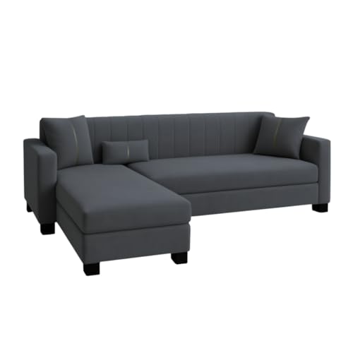 Image of SOCOZI Almeria 4 Seater LHS L Shape Sofa Set | Soft Velvet Suede Fabric | Modern Design | Plush Comfort Cushions for Living Room (Dark Grey)