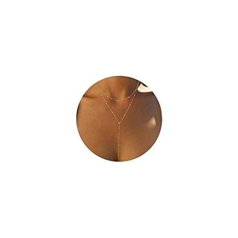 Foxgirl Dainty Long Gold Necklaces for Women, Trendy Lariat Y Necklace 14k Gold Plated Layered Beaded Drop Necklaces Simple Handmade Bar CZ Pendant Y-Shaped Chain Jewelry Gift Wedding Cover