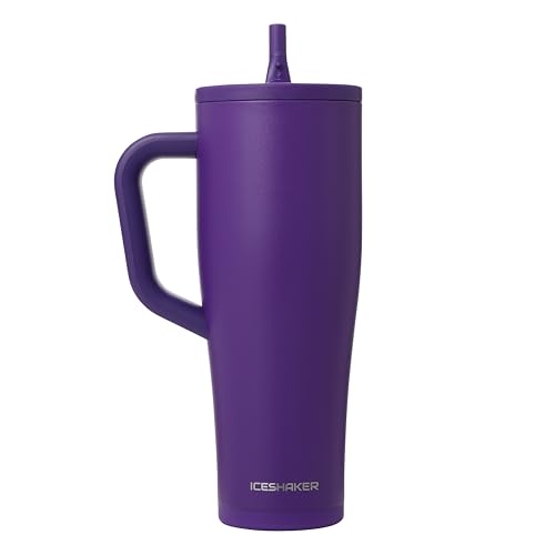 Image of Ice Shaker 40 oz Tumbler with Handle and Straw | 40oz Purple | Cold for 30+ Hours | 2-in-1 Tumbler Shaker Bottle | Odor-Free 40 ounce Bottle for Water, Protein Shakes, Smoothies, Cocktails