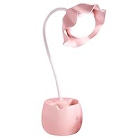NUOBESTY LED Desk Lamp Table Light Pink Flower Shape Lamp Plug in Dimming with Pen Holder for Eye-Caring Study Reading