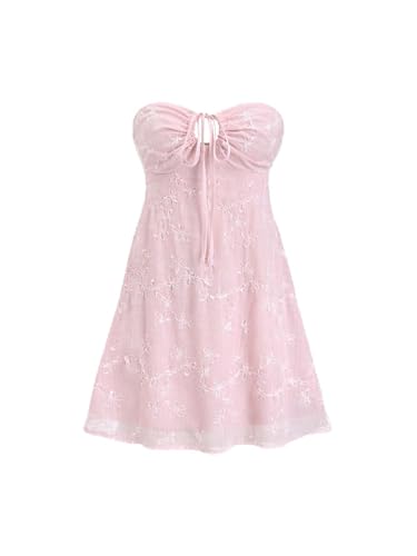 Solid Color Circular Ornament Jacquard Bandeau Dress Y2K Outfit