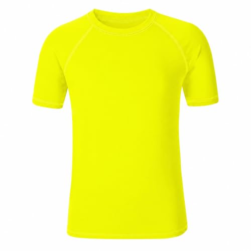 Image of 5-14Y Boys Girls Rash Guard UPF 50+ Short Sleeve Kids Neon Swim Shirts | Unisex UV Sun Protection Shirts,Quick Dry Kids Rash Guard, Boys Girls Neon Swim Shirts,Teen Rash Guard Swimsuit