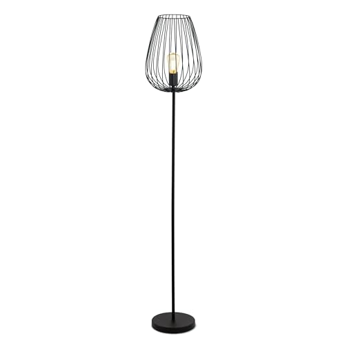EGLO Stehlampe Newtown, 1 flammige Vintage Standleuchte, Retro Stehleuchte aus Stahl, Farbe: Schwarz, Fassung: E27, inkl. Trittschalter