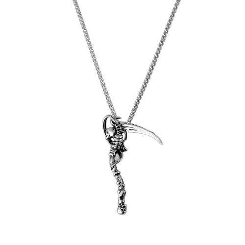 Hokech Retro Creative Scythe Reaper Skull Pendant Gothic Stainless Steel Men's Skull Necklace Motorcycle Fashion Jewelry Gift