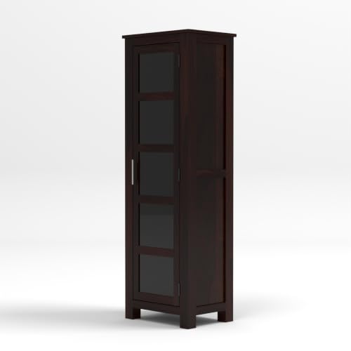 Image of Solid Sheesham Wood Display Cabinet with Acrylic Glass Door | Wooden Bookshelf & Bookcase Storage Cabinet for Living Room, Home Office & Bedroom(Walnut Finish)