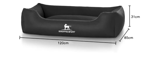 Knuffelwuff Kunstleder Hundebett Sidney XXL 120 x 85cm Schwarz - abnehmbarer Bezug - leicht zu reinigen - für große, mittelgroße und kleine Hunde