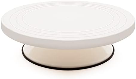 WObell 10.4 inches Plastic Rotating Cake Decorating Turntable Revolving Display Stand with Ball Bearing Lazy Susan Circular Non-slip Base for Pottery Wheel Supply Paint Spinner, White (DM-XX265)