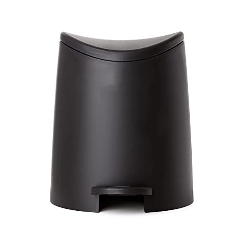 Image of Superio Small Plastic Bathroom Trash Can with Lid 3 Liter Modern Curved Step On Trash Can with Foot Pedal, Mini Kitchen Waste Bin, Durable and Soft Close for Bedroom, Office, Under Desk (Black-Set)