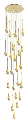 GONGKAI Lámpara de Techo de 25 Luces, candelabros de Lujo de Techo Alto, LED 3CCT, Regulable, Gota de Lluvia, Espiral, Cristal, Colgante, luz de cúpula Larga, candelabros de Lujo para Vest