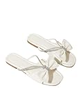Verdusa Women's Bow Sandals Sparkle Rhinestone Open Front Summer Flat Slides White 10.5