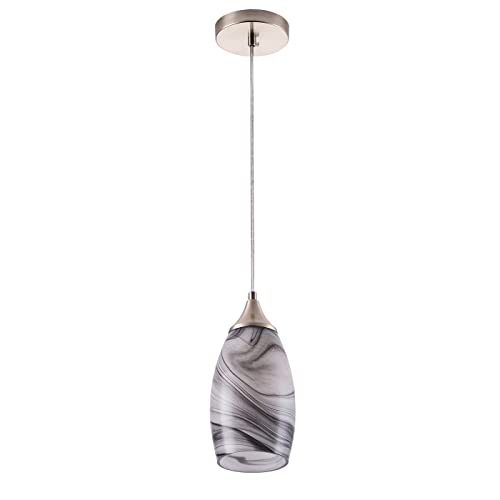 Aiwen Farmhouse Kitchen Island Pendant Lights Fixtures Grey Hand Blown Marble Art Glass Pendant Lighting Brushed Nickel Finish Modern Hanging Light for Dining Room Foyer Hallway