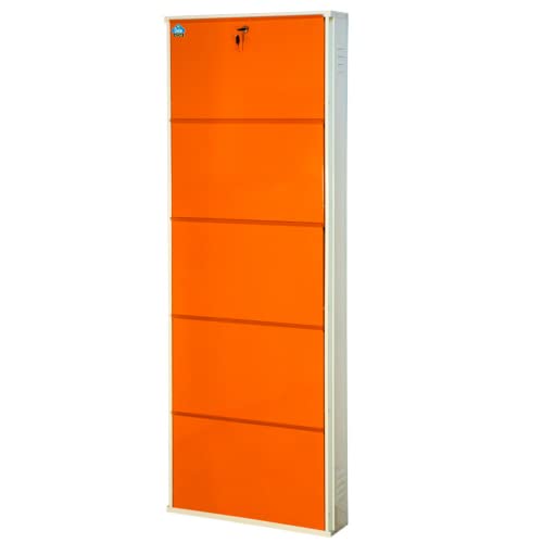 Image of DELITE KOM 24 Inch Wide, 5 Shelf Metal Shoe Rack Wall Mounted for Home with Central Lock Holds Upto 15 Shoes or 25 Slippers Pair | 1 Year Warranty | (67 x 24 x 5 Inch, Ivory Orange) DIY Space Saving